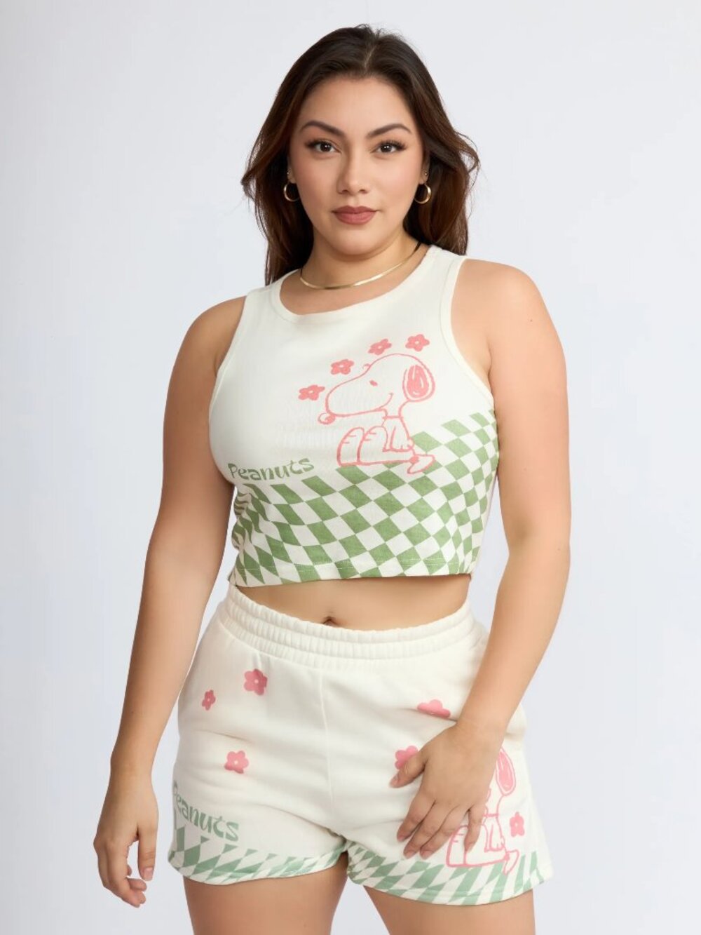 Peanuts Snoopy Women's 2 Piece Lounge Set Crop Top Matching Shorts